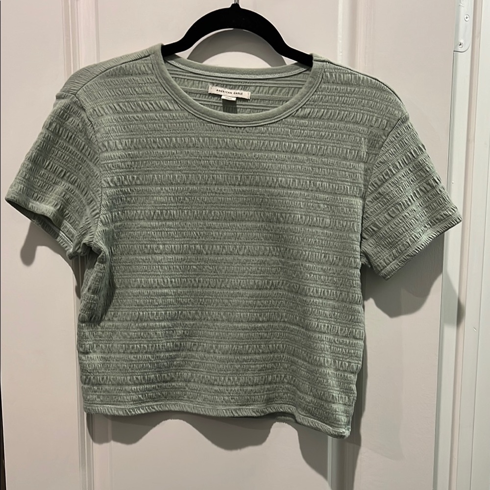 Textured Sage Green Cropped Women's Top